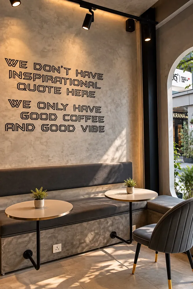 The wall: we don't have inspirational quote here, we only have good coffee and good vibe